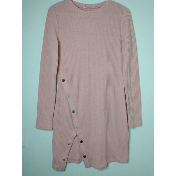 Auxo Collection Womens S 4-6 Pink Long Sleeve Sweater Mini Dress Ribbed Metal - Picture 1 of 7